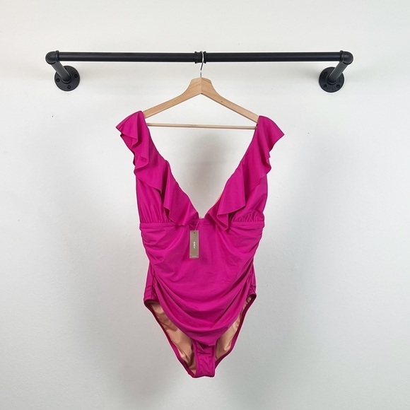 NWT J. Crew Ruched ruffle one-piece swimsuit in Radiant Fuchsia - Picture 4 of 8